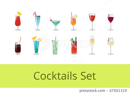 Tasty Summer Cocktails and Alcohol Beverages Set 87881329