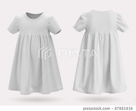 White baby dress on a gray background. 3d rendering, 3d illustration White baby dress on a gray background. 3d rendering, 3d illustration 87881816