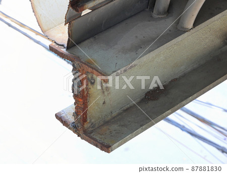 I-beam or Metal cutter, steel cutting by acetylene torch, on construction site. I-beam or Metal cutter, steel cutting by acetylene torch, on construction site. 87881830