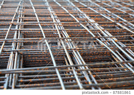 steel rod or rebar with some rust bonded with steel wire for use as a construction infrastructure, steel beams at the factory steel rod or rebar with some rust bonded with steel wire for use as a construction infrastructure, steel beams at the factory 87881861
