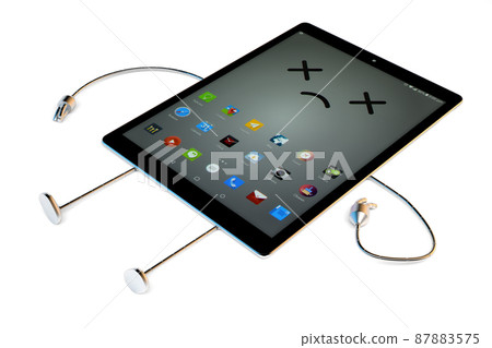 Dead broken tablet character, Technology concept. 3D illustration. Contains clipping path Dead broken tablet character, Technology concept. 3D illustration. Contains clipping path 87883575