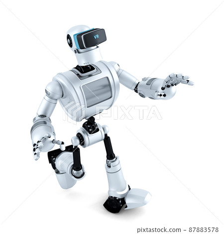 3D Robot with virtual reality headset. 3D illustration. Contains clipping path 3D Robot with virtual reality headset. 3D illustration. Contains clipping path 87883578