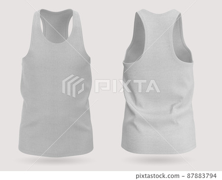 Gray men's sleeveless shirt. 3d rendering, 3d illustration. Gray men's sleeveless shirt. 3d rendering, 3d illustration. 87883794