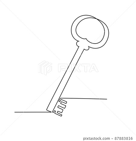 Continuous one line drawing of vintage key. Vector illustration 87883816
