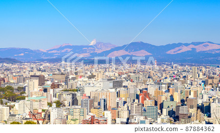 Overlooking scenery (Kumamoto city) "Business district, downtown area, Kumamoto city panoramic view with Mt. Aso in the background" 2022 (end of February) Hanaokayama 87884362