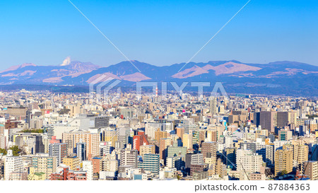 Overlooking scenery (Kumamoto city) "Panorama scenery of Kumamoto city with Mt. Aso in the background" 2022 (end of February) Hanaokayama 87884363