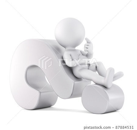 Man lying on question mark. 3D illustration. Isolated 87884531