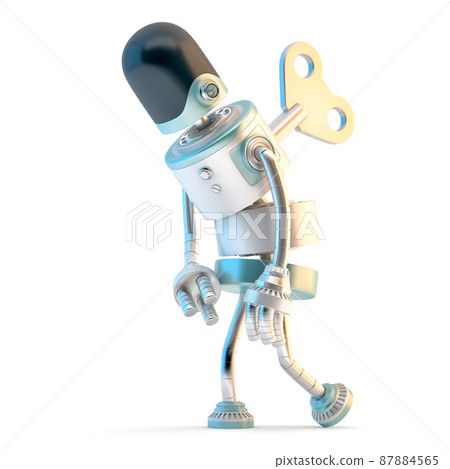 Tired Robot with wind-up key sticking into his back Tired Robot with wind-up key sticking into his back 87884565