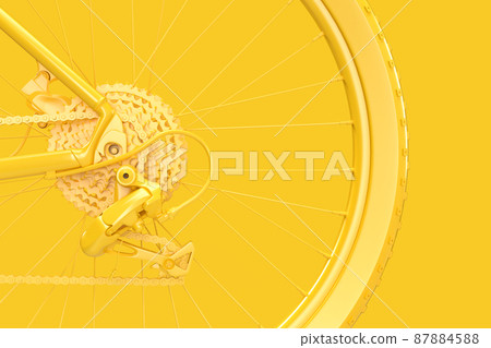 Clos-up of bicycle rear wheel with derailleur gear casette and chain. 3D illustration 87884588