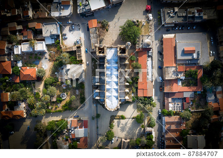 Aerial overhead view of Lala Mustafa Pasha Mosque. Famagusta, Cyprus 87884707