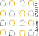 Flat vector seamless pattern of horseshoes and stirrups vector illustration 87884784