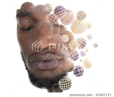 Digital graphics combined with a portrait of a young African American man 87887115