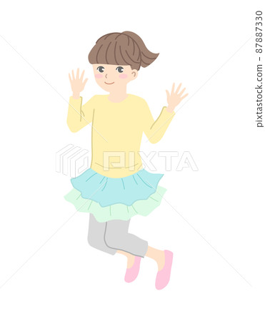 Illustration material of a girl jumping with a... - Stock Illustration ...