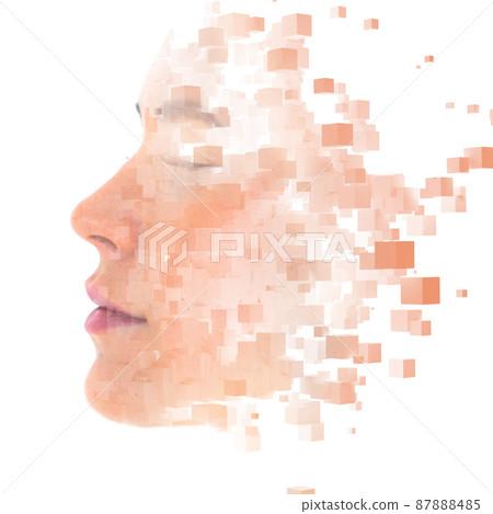 Futuristic portrait of a young woman with her eyes closed Futuristic portrait of a young woman with her eyes closed 87888485