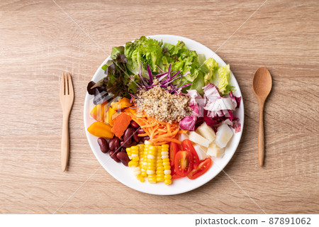 Mixed fresh salad organic vegetables with quinoa seeds, Healthy vegan food Mixed fresh salad organic vegetables with quinoa seeds, Healthy vegan food 87891062