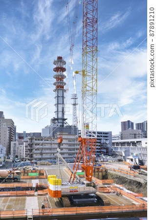 Scenery of construction site / tower crane car 87891210
