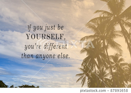 Motivational quote on blurred palm trees against blue sky background. Motivational quote on blurred palm trees against blue sky background. 87891658