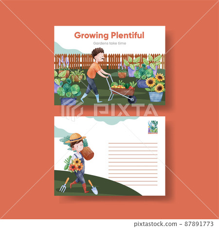 Postcard template with gardening home concept,watercolor style 87891773