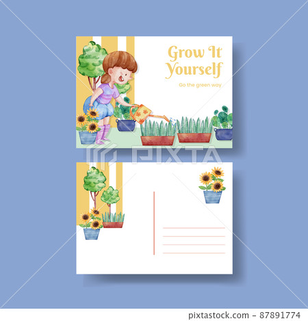 Postcard template with gardening home concept,watercolor style 87891774