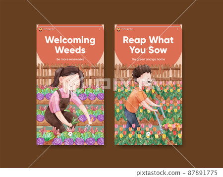 Instagram template with gardening home concept,watercolor style Instagram template with gardening home concept,watercolor style 87891775