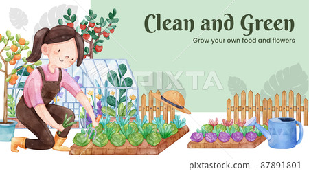 Billboard template with gardening home concept,watercolor style 87891801