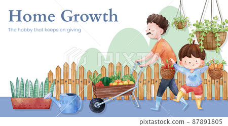 Billboard template with gardening home concept,watercolor style Billboard template with gardening home concept,watercolor style 87891805