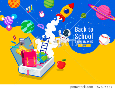 back to school, Book Inspiration, Online Learning, study from home, flat design vector. 87893575