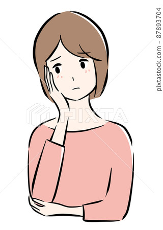 一位年輕女子雙手放在臉頰上擔心的插圖 87893704