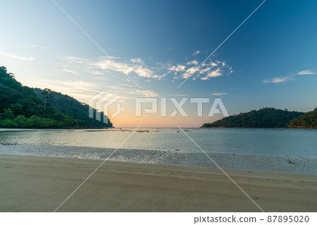 Sunset at Mai Ngam beach in Koh Surin national park, Phang Nga, Thailand 87895020