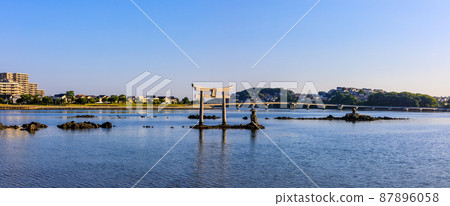 Morning scenery of Mishima water area (Kashiihamakita Park Mishima Shrine) Panorama [Higashi-ku, Fukuoka City] 87896058