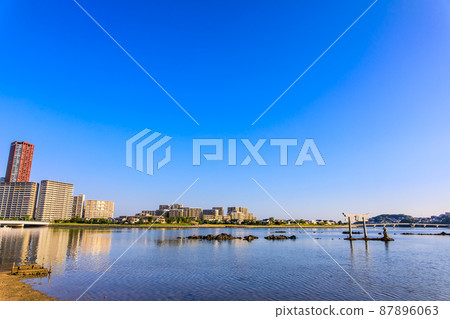 Morning scenery of Mishima water area (Kashiihamakita Park Mishima Shrine) [Higashi-ku, Fukuoka City] 87896063