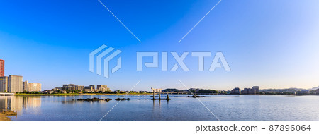 三島水域的晨景（香椎浜北公園三島神社）全景[福岡市東區] 87896064