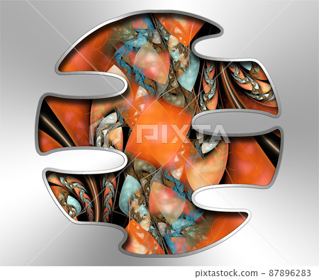 3D illustration of creative fractal artwork combined with silver embellishment 87896283