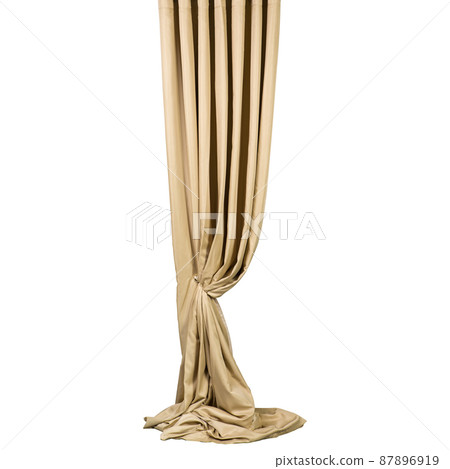 long yellow curtain with pleats, on a white background long yellow curtain with pleats, on a white background 87896919