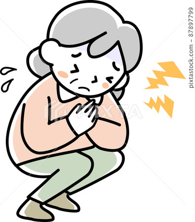 Senior woman feeling chest pain 87897799
