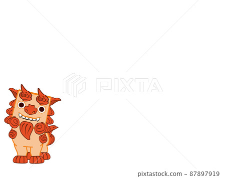 A cute Shisa parent with a copy space is smiling and laughing 87897919