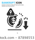 Bankrupt icon vector with glyph style isolated on white background. Vector illustration risk sign symbol icon concept for digital business, finance, industry, company, apps and project 87898553