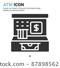 ATM icon vector with glyph style isolated on white background. Vector illustration ATM sign symbol icon concept for digital business, finance, industry, apps, web and project 87898562