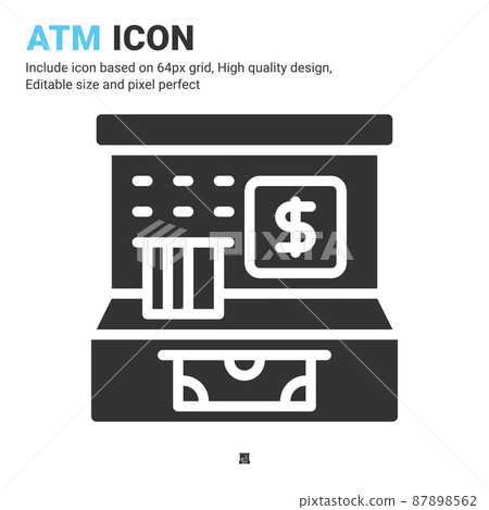 ATM icon vector with glyph style isolated on white background. Vector illustration ATM sign symbol icon concept for digital business, finance, industry, apps, web and project ATM icon vector with glyph style isolated on white background. Vector illustration ATM sign symbol icon concept for digital business, finance, industry, apps, web and project 87898562