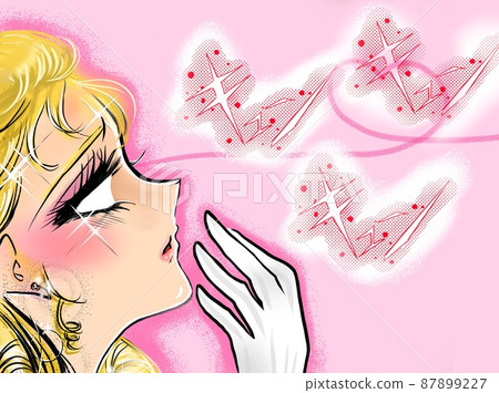 A profile illustration of a 70's shojo manga - Stock