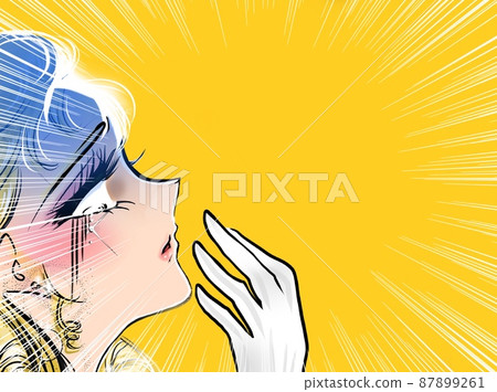A profile illustration of a 70's shojo manga blonde vertical roll lady with a broken heart and tears in her white eyes 87899261