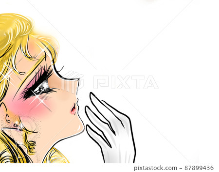 70's girl cartoon blonde vertical roll lady profile illustration of broken heart and tears 87899436