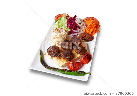 Kefta and vegetables Isolated on white 87900306