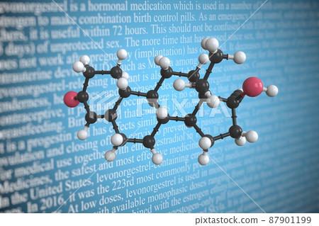 Levonorgestrel scientific molecular model, 3D rendering Levonorgestrel scientific molecular model, 3D rendering 87901199