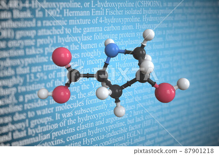 Molecular model of hydroxyproline, 3D rendering 87901218