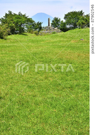 View Mt. Fuji from the Ashigara Castle Ruins in summer grass 87902546