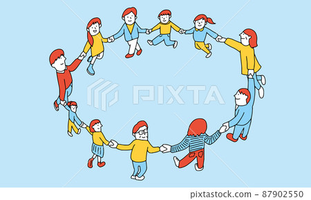 Illustration frames of adults, children, seniors, families, society, and people holding hands in a circle 87902550