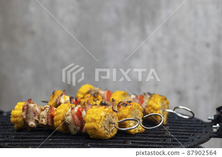 chicken skewer with corn and red pepper chicken skewer with corn and red pepper 87902564