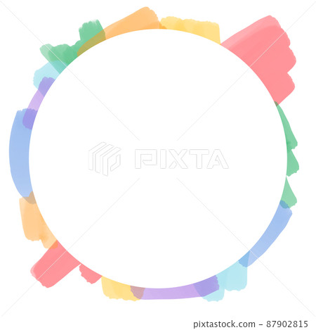Watercolor abstract frame on white background) Colorful handwriting ring art rainbow-colored lively hand-painted square template 87902815