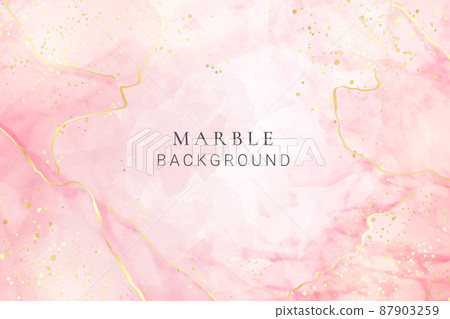 Rose pink liquid marbled watercolor background with golden dots. Dusty blush marble alcohol ink drawing effect. Vector illustration design template for wedding invitation, menu, rsvp Rose pink liquid marbled watercolor background with golden dots. Dusty blush marble alcohol ink drawing effect. Vector illustration design template for wedding invitation, menu, rsvp 87903259